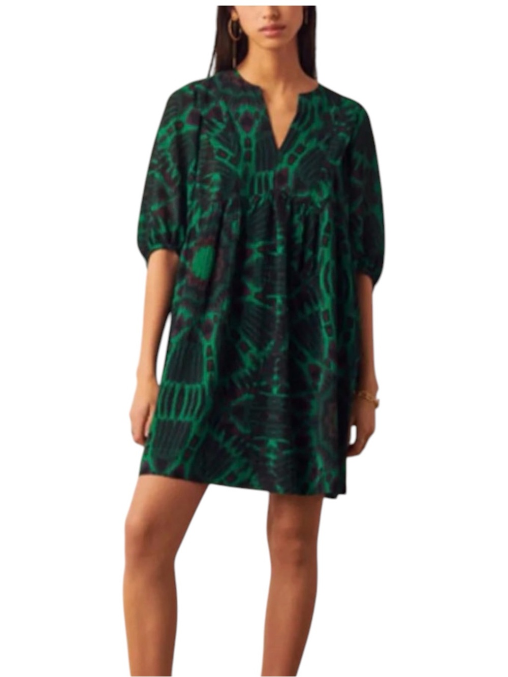 Ba&sh Cleo Dress Green Patterned Half Sleeve Mini Dress MEDIUM in Green Mix